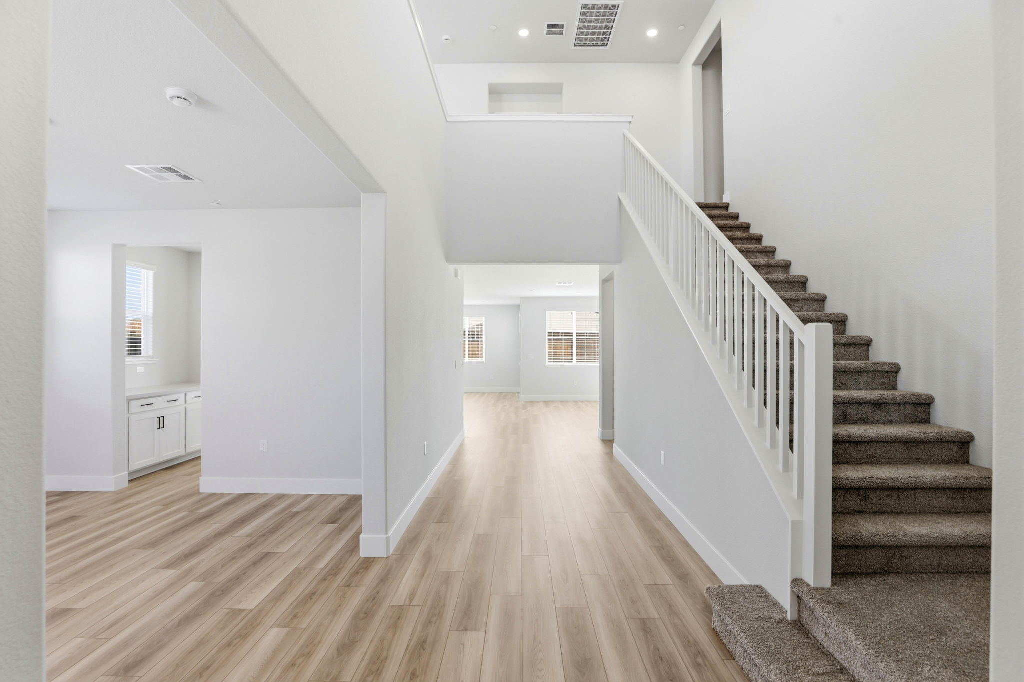 A long staircase in a house.