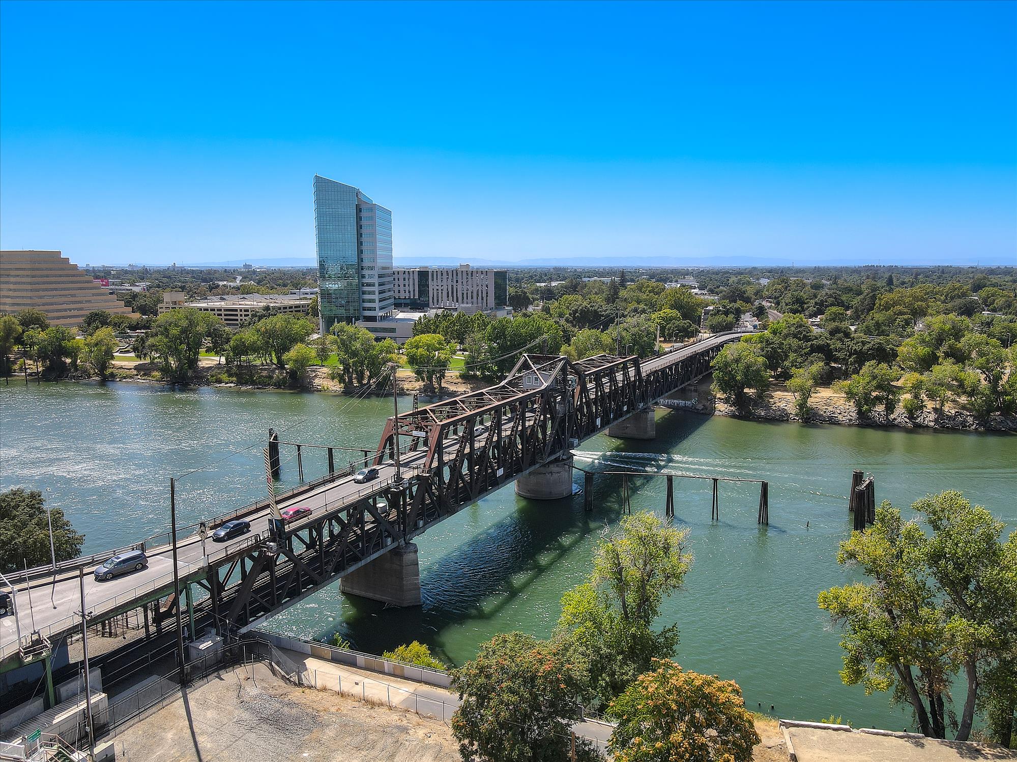 A bridge over a river.