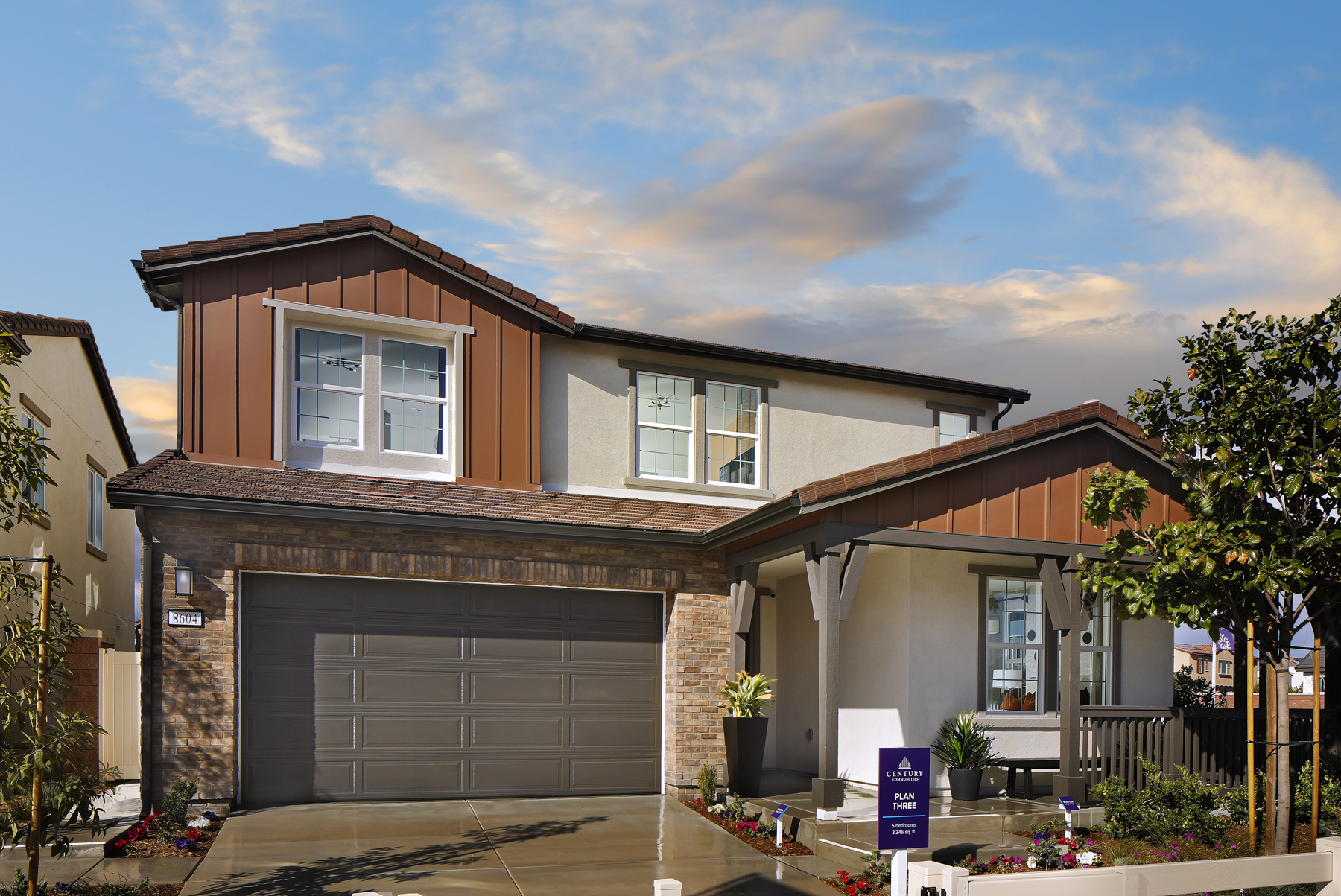 A building with a garage.