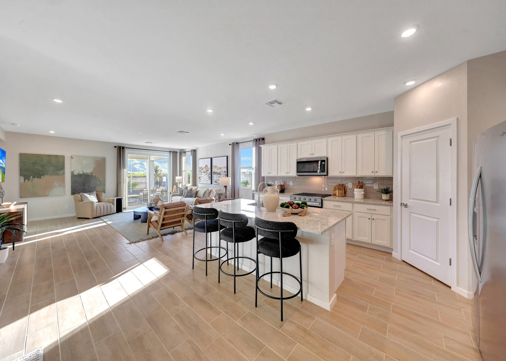 A kitchen with a large island.