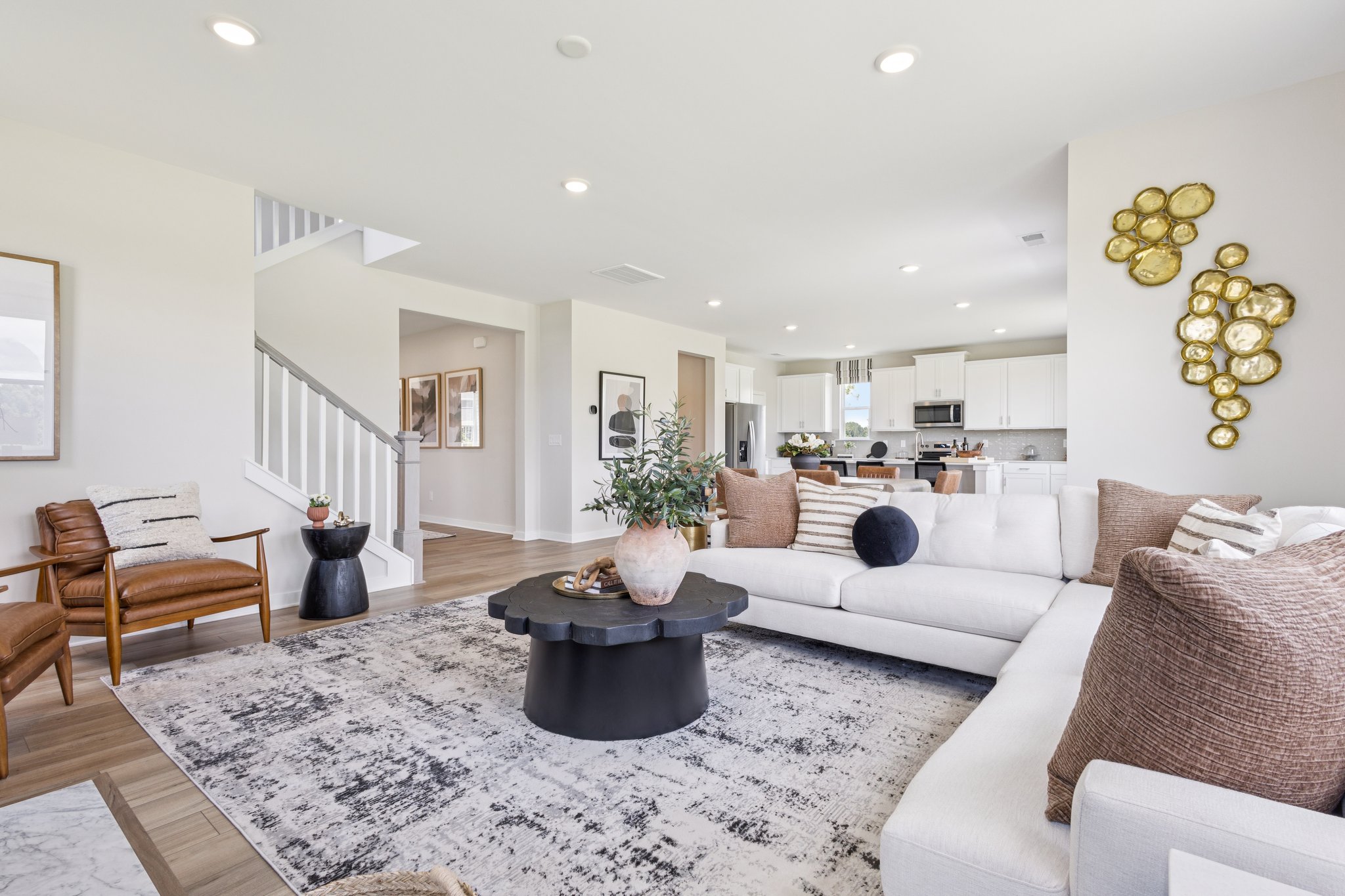 A living room with a couch and a coffee table.