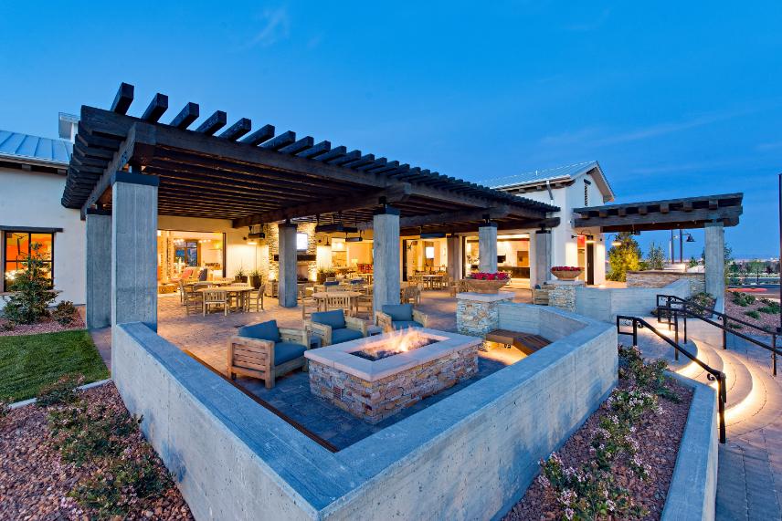 A house with a pool.