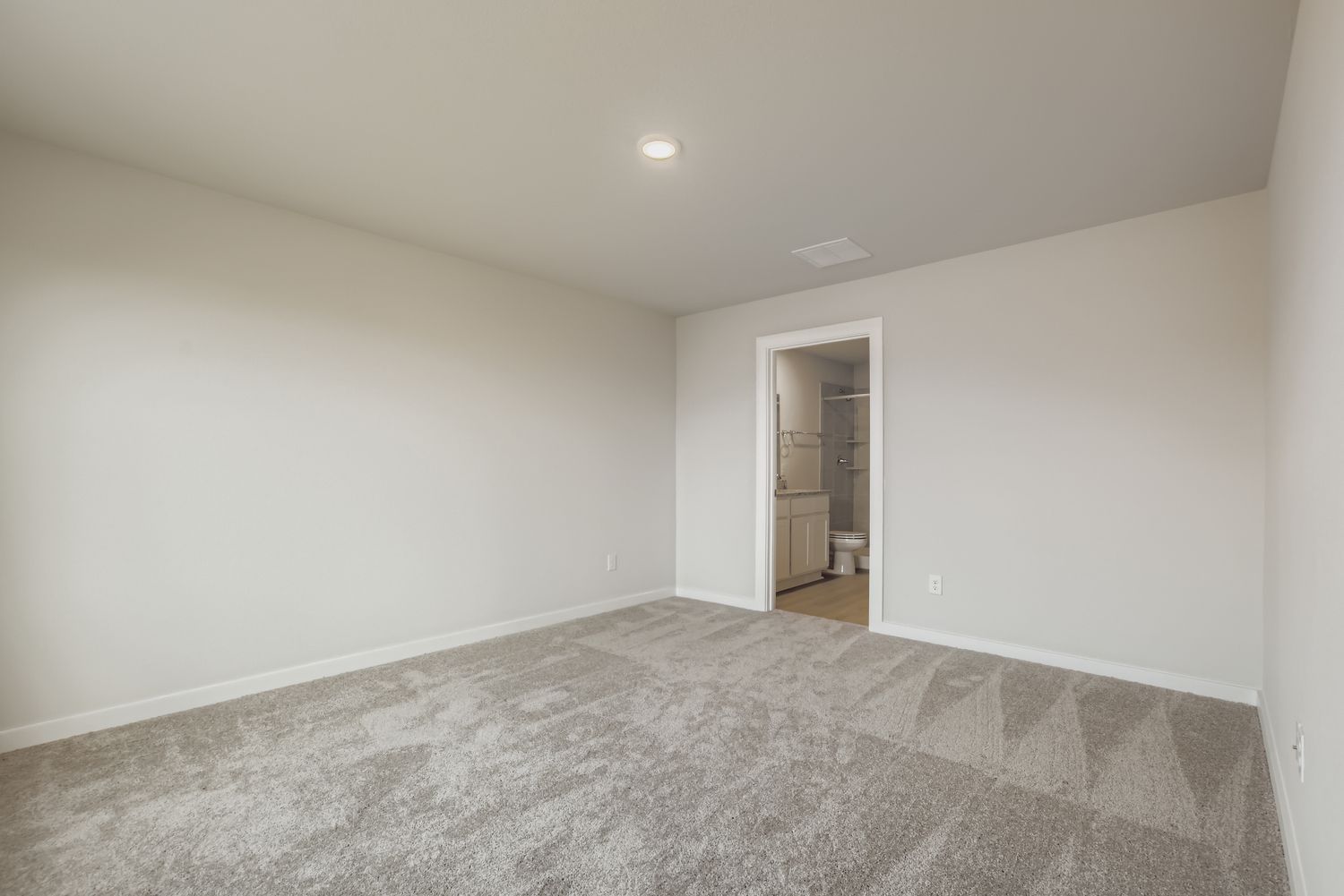 A room with carpet and a door.