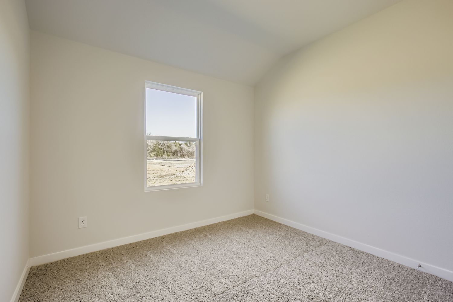A room with a window and a carpet.