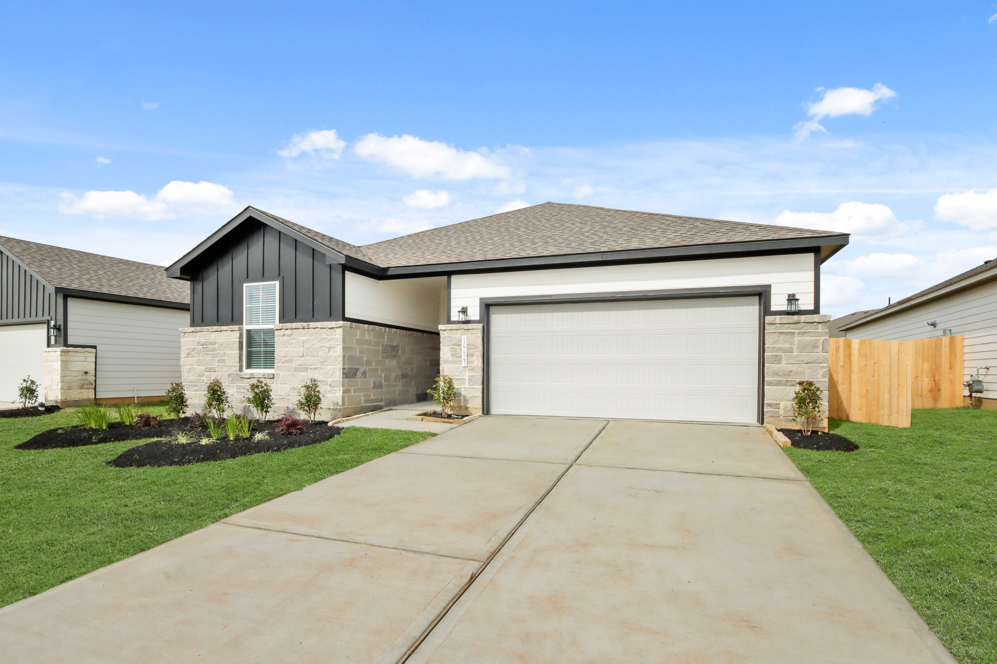 A house with a garage.