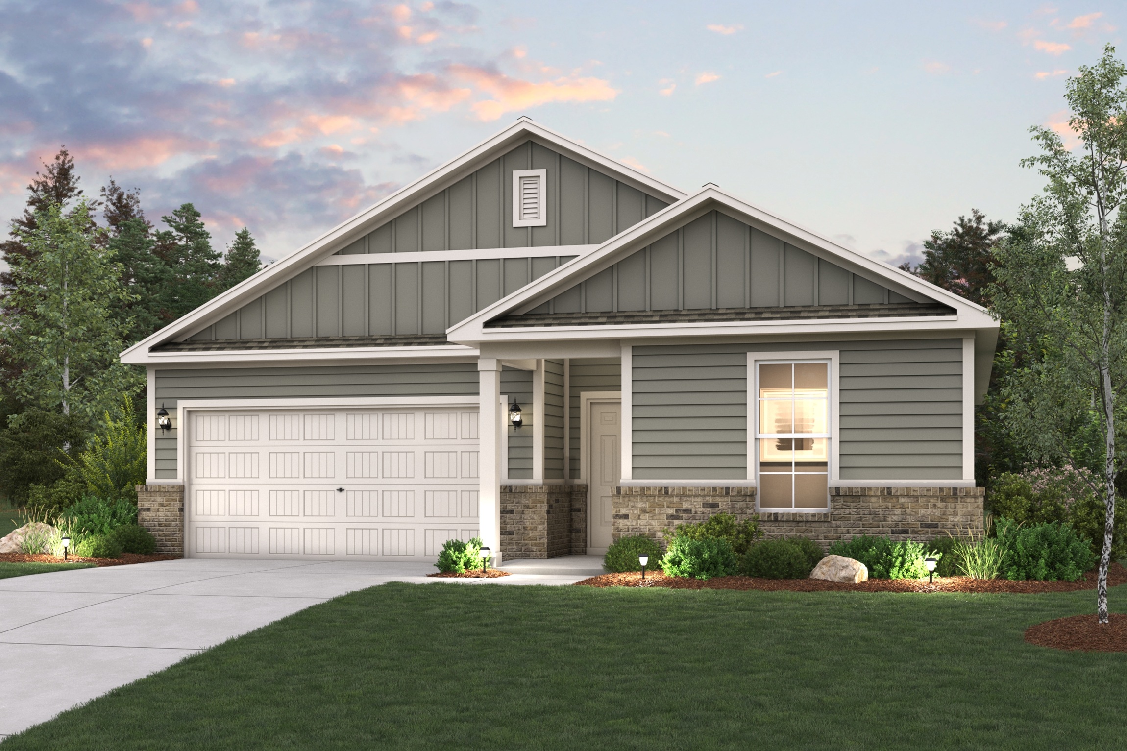 A house with a garage with American Gothic House in the background.