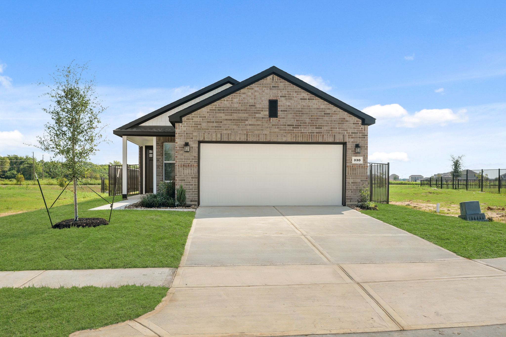 A building with a garage.