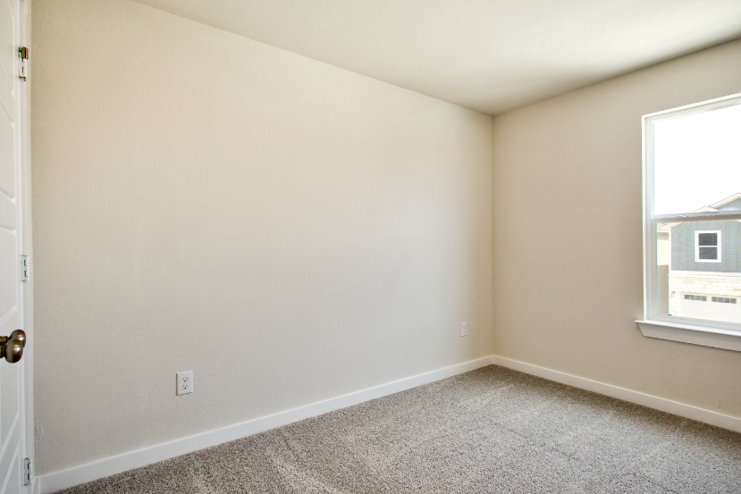 A room with a carpet and a window.