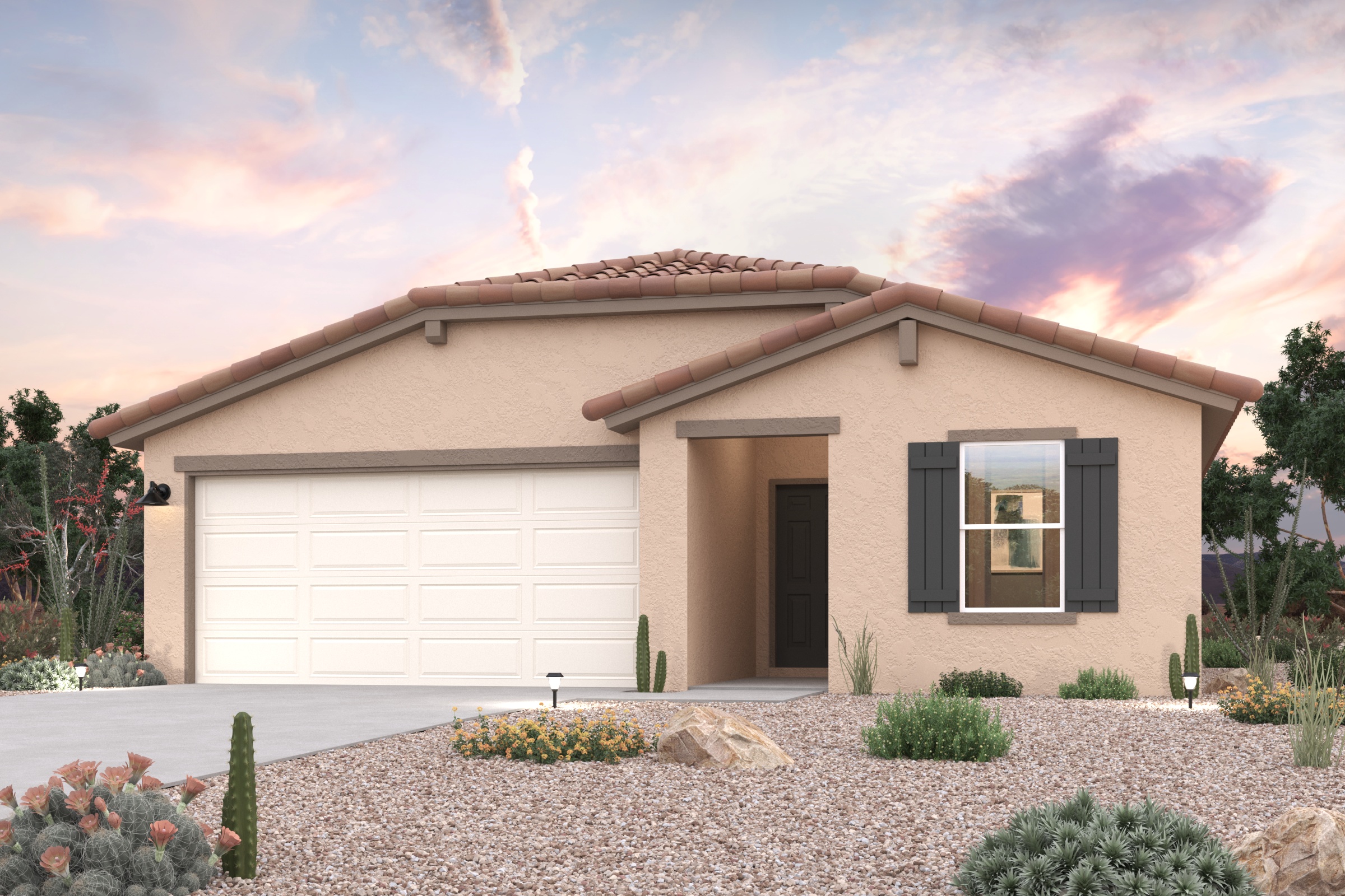 A house with a garage.