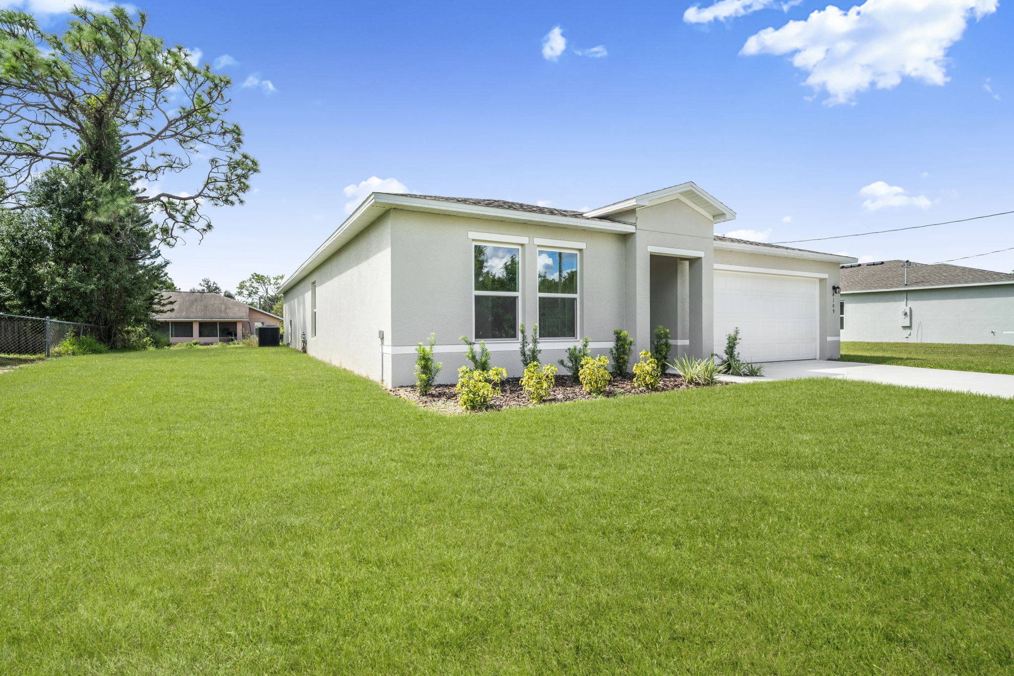 A house with a lawn.