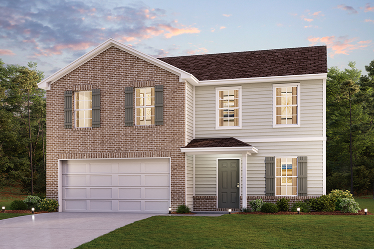 A large house with a garage.
