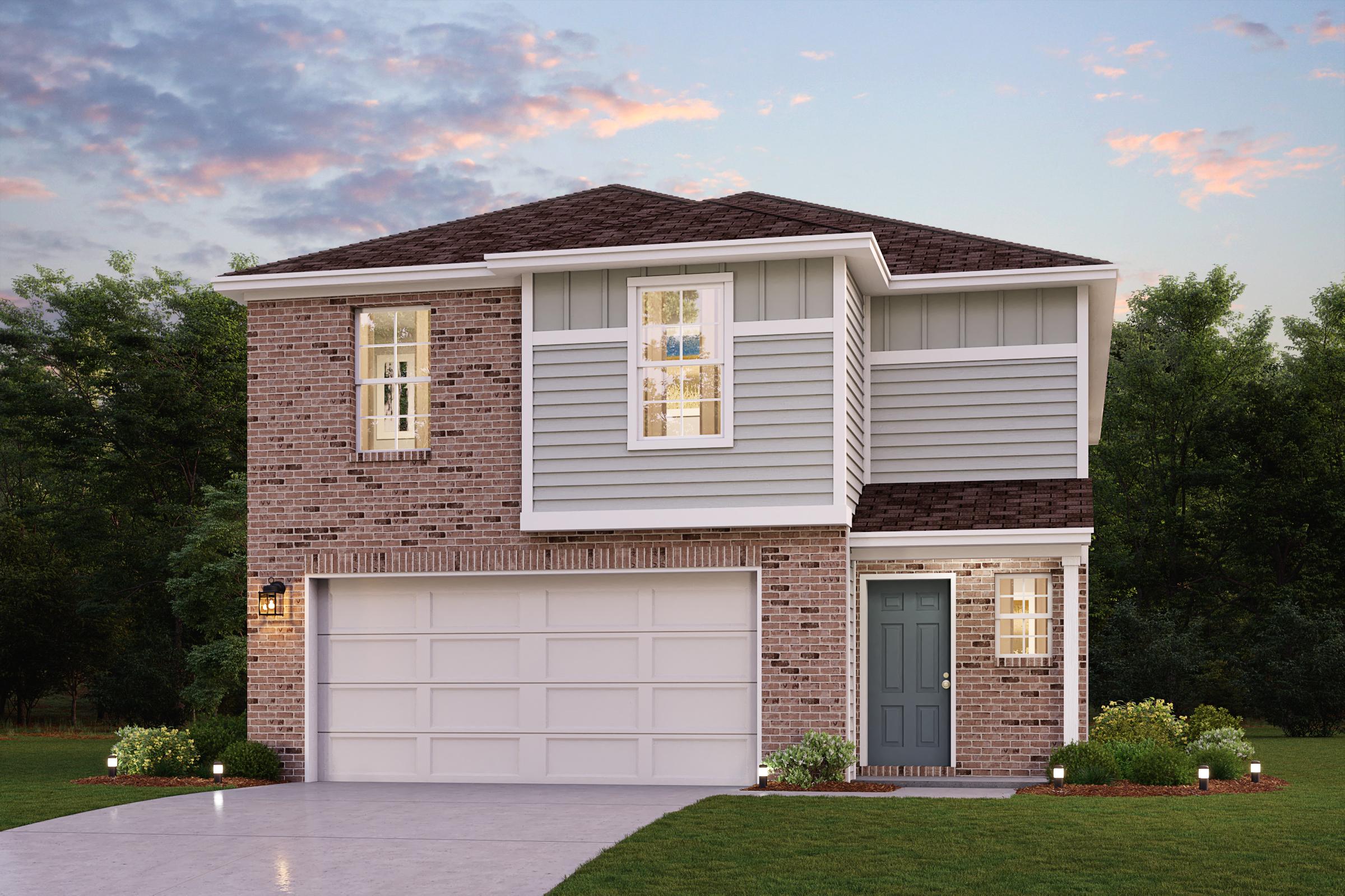 A house with a garage with Greersburg Academy in the background.